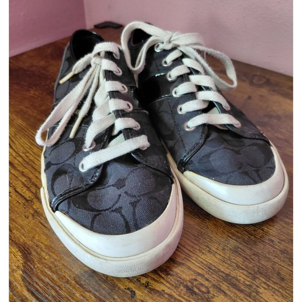 Coach Fillmore Black Sneakers Women's Size 8.5B Canvas Leather Shoes Monogram
